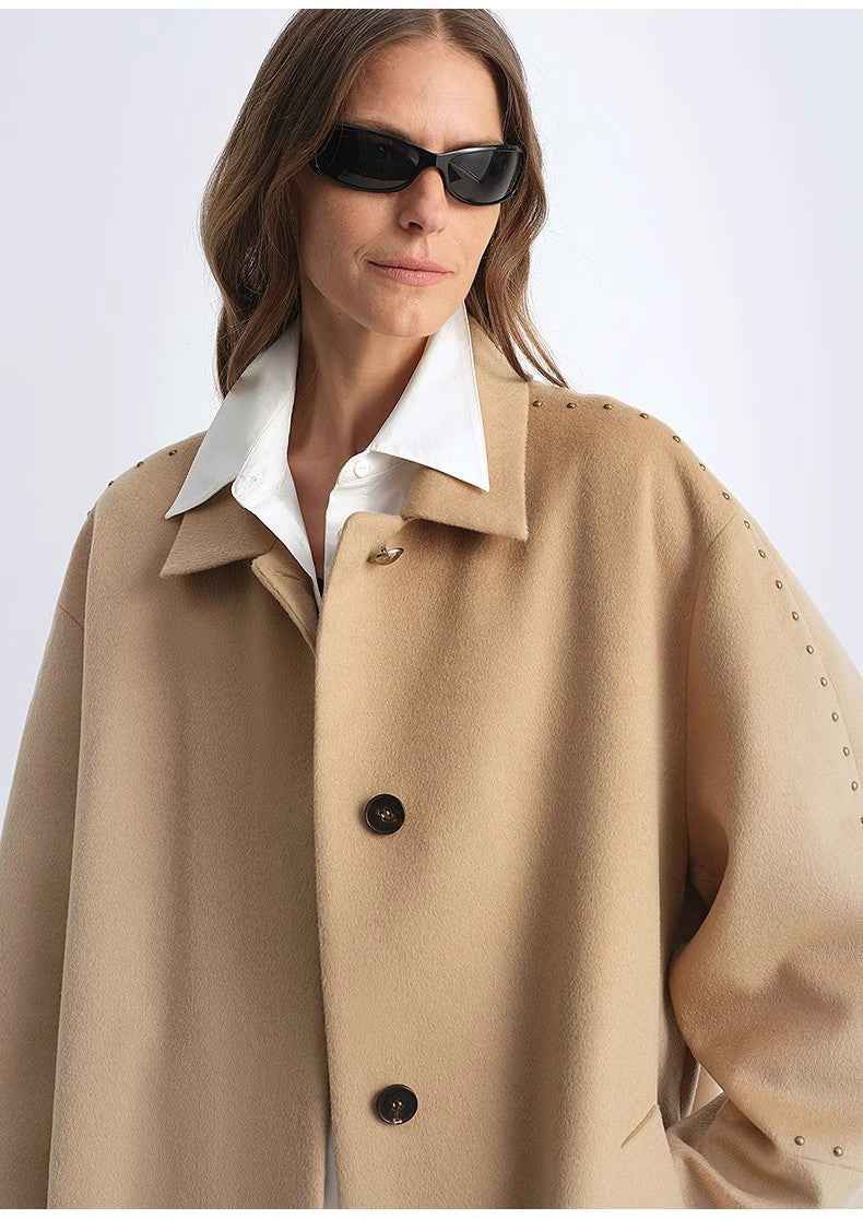 "Dream of Champs Elysees" Riveted Lapel Wool Coat Women's Autumn and Winter Coat