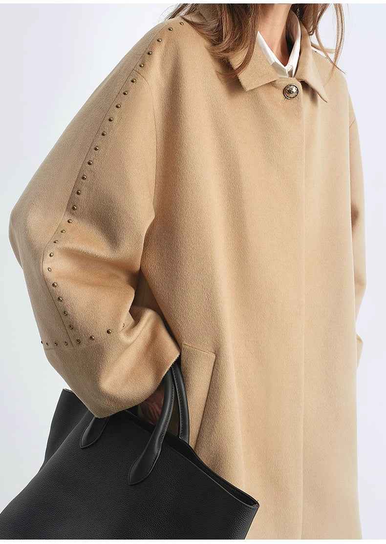 "Dream of Champs Elysees" Riveted Lapel Wool Coat Women's Autumn and Winter Coat