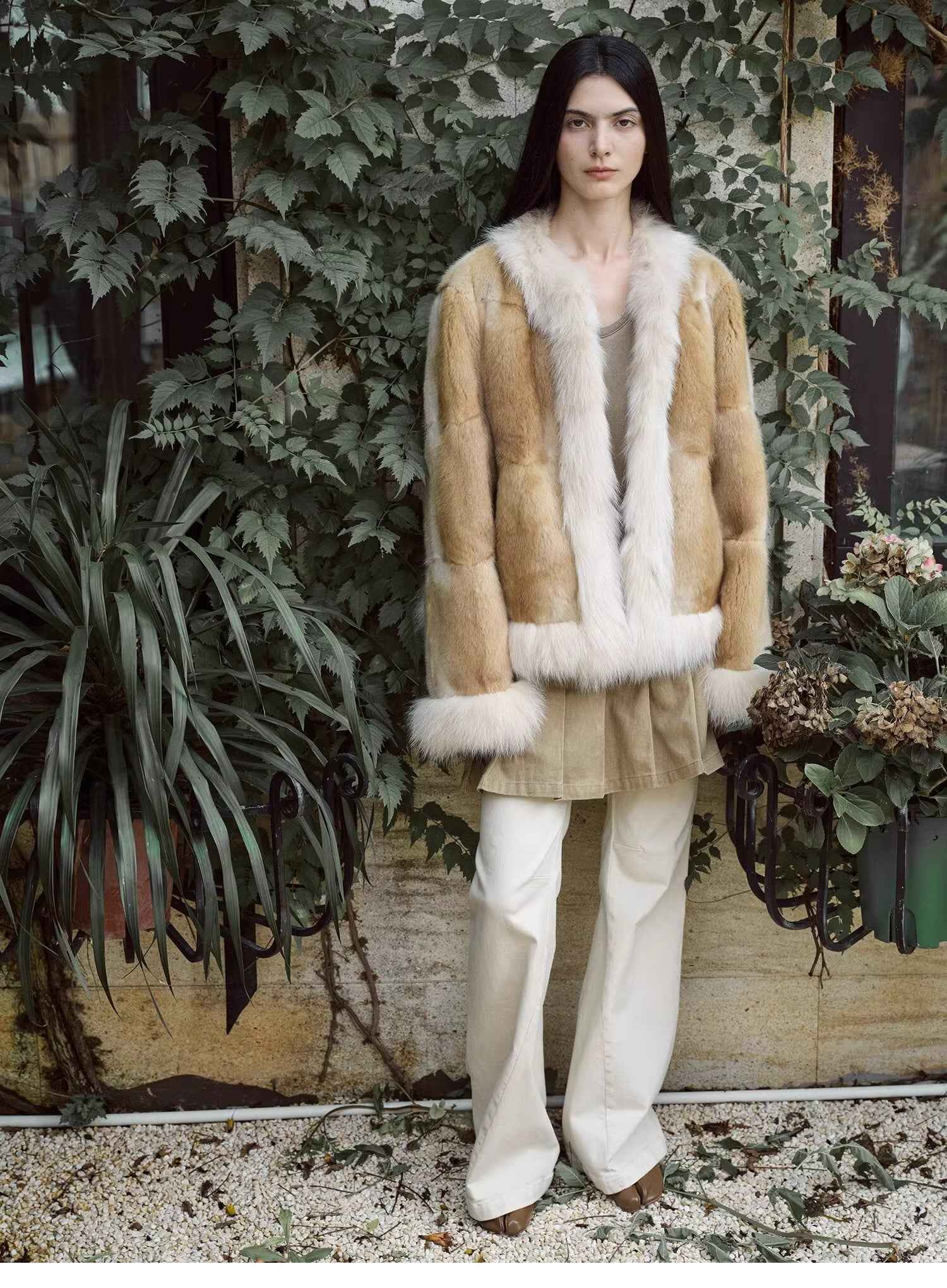 Fireladyfur Women's Blue Muskrat & Fox Fur Patchwork Coat "Casual Gene"