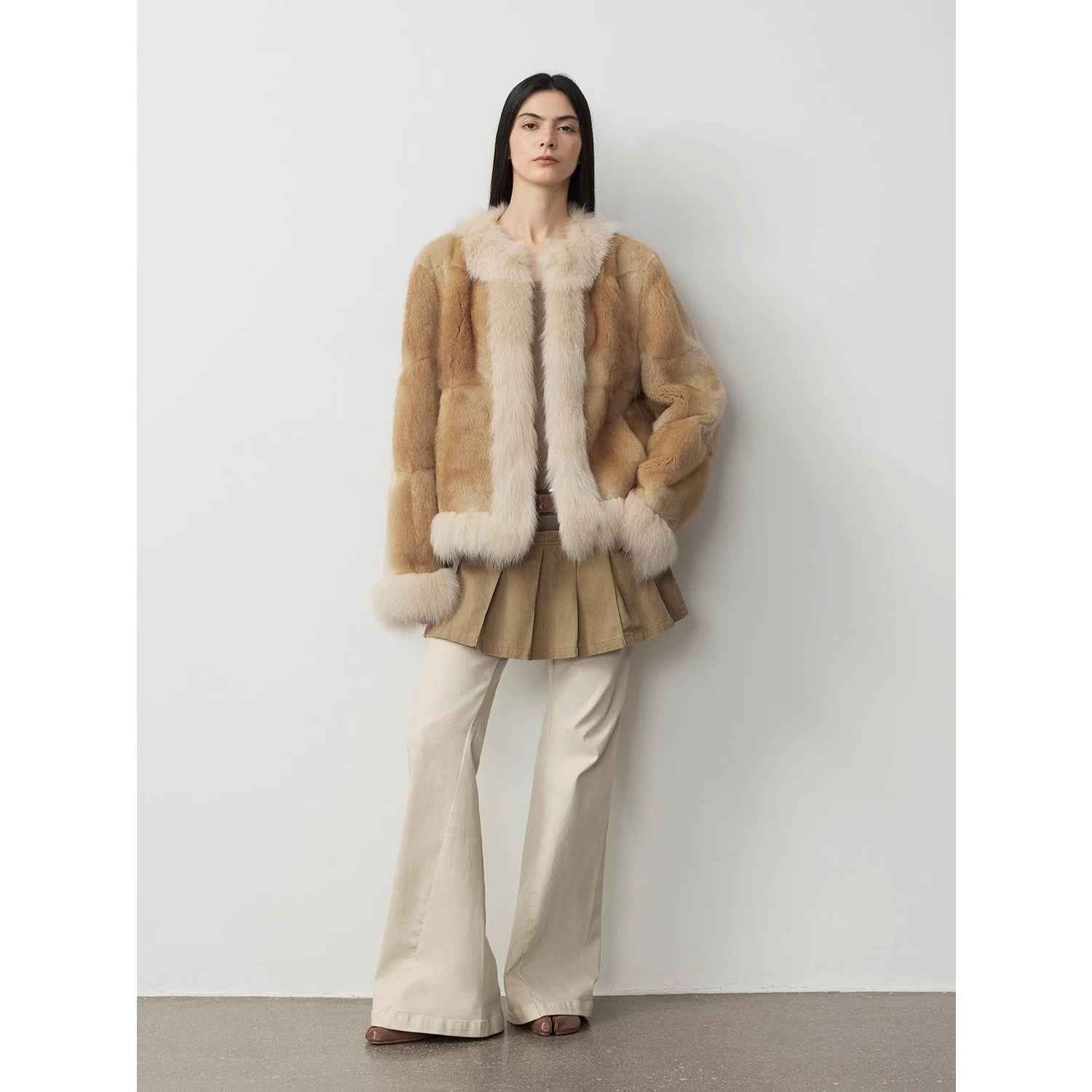 Fireladyfur Women's Blue Muskrat & Fox Fur Patchwork Coat "Casual Gene"