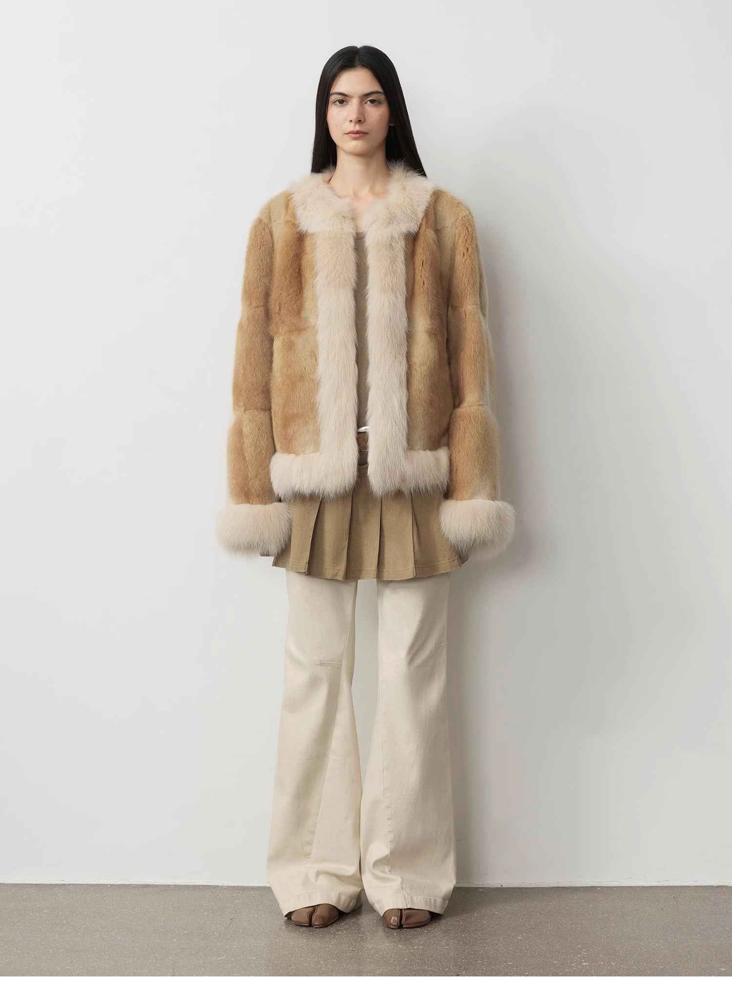 Fireladyfur Women's Blue Muskrat & Fox Fur Patchwork Coat "Casual Gene"