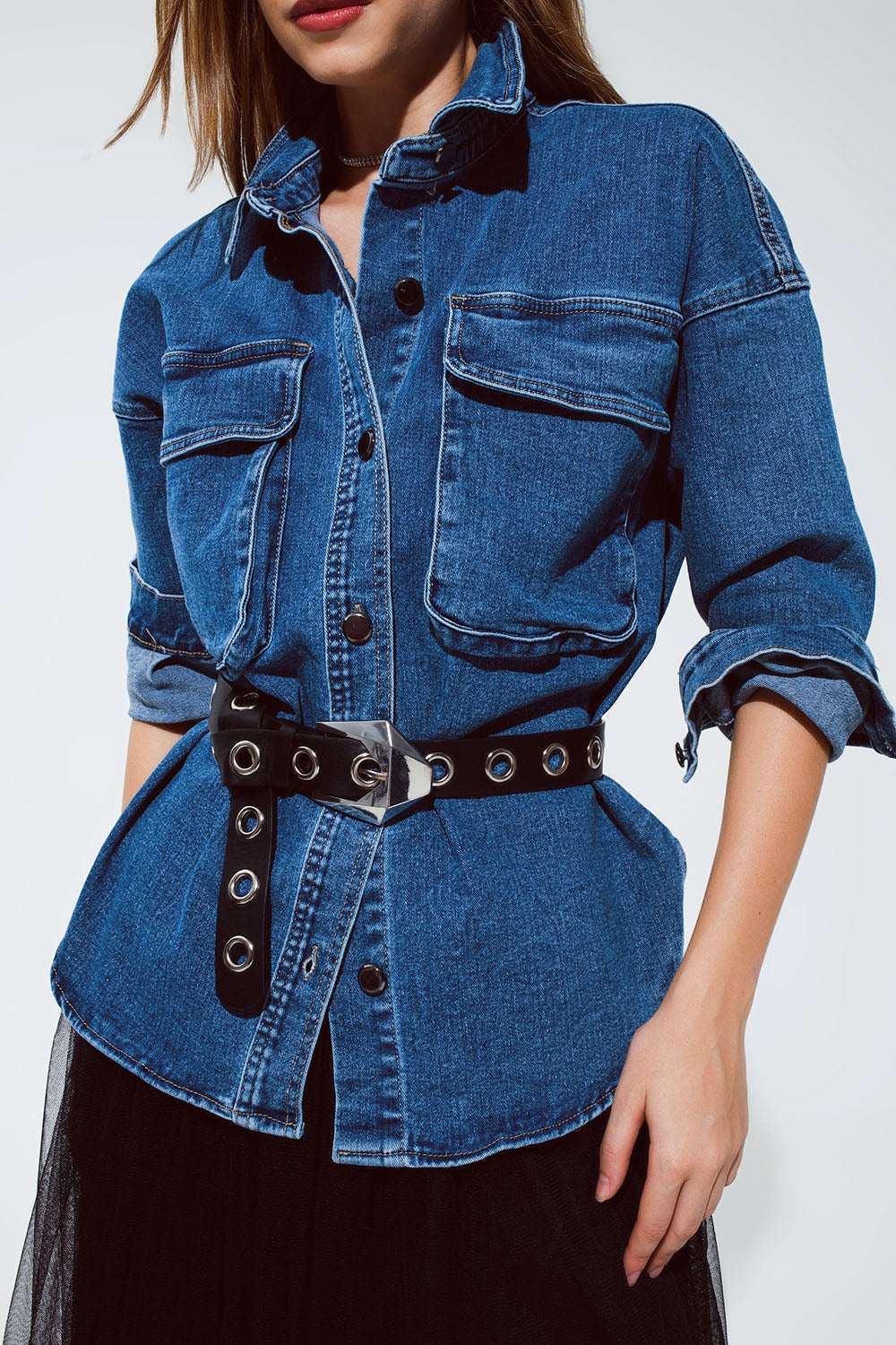 Oversized Denim Jacket With Cargo Pockets
